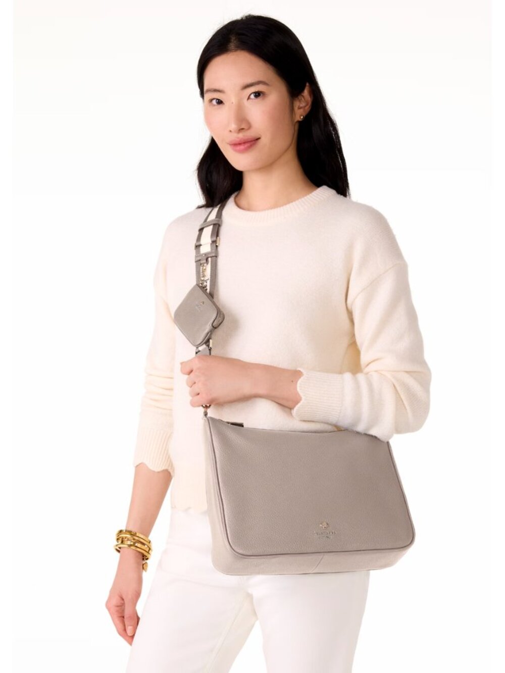 New Kate Spade Emma Large Crossbody Pebbled Leather Cozy Grey